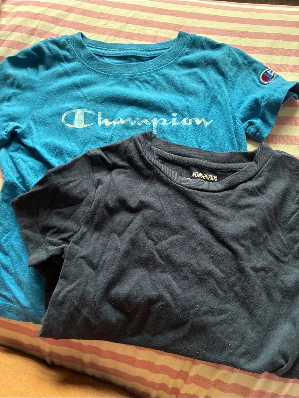 Champion Boys' Teal Short Sleeve Tee with Logo size 3t navy tee size 5t